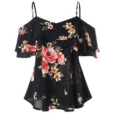 Floral Print Cold Shoulder Ruffled Blouse - Multi - 3673459715 - Women's Clothing, Women's Tops & T-Shirts, Blouses & Shirts  #BlousesShirts #Women's #Clothing # #Women's #Tops #& #TShirts # #Blouses #& #Shirts Open Shoulder Blouse, Off Shoulder Shirt, Chiffon Floral, Blouse Tank Top, Shoulder Shirts, Chiffon Shirt, Polo Shirt Women, Floral Chiffon, Sleeveless Vest