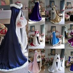 several pictures of different dresses and gowns in various colors, sizes and shapes on mannequins