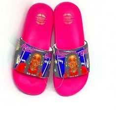 Slippers Size 8 Pink In Color Trendy Low-top Sandals For Spring, Fun Pink Slip-on Sandals, Trendy Pink Slide Sandals, Trendy Pink Slip-on Sandals, Casual Pink Slide Sandals, Pink Flat Casual Sandals, Casual Pink Sandals With Round Toe, Casual Pink Sandals For Spring, Pink Low-top Sandals For Spring