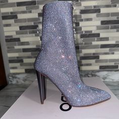 Nib Rhinestone Heeled Boots. Have Not Been Worn Only Tried On. Elegant Boots With Rhinestone Fringe And Round Toe, Elegant High Heel Boots With Rhinestone Fringe, Trendy Party Boots With Rhinestones, Glamorous High Heel Boots With Rhinestone Fringe, Bedazzled Pointed Toe Boots For Party, Bedazzled Pointed Toe Party Boots, Rhinestone Ankle Boots For Night Out, Party Boots With Rhinestone Fringe And Round Toe, Glamorous Bedazzled Pointed Toe Boots