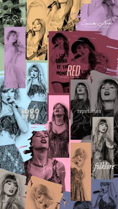 a collage of photos with the names of women in different colors and styles, including one