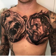 a man with two bears on his chest