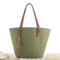 Buy Olive Tassel Zipper Travel Straw Tote Shoulder Bags for Beach Worldwide Free shipping and return, color: Green , material: Straw Trendy Tassel Beach Bag, Trendy Beach Bag With Tassels, Travel Bags With Tassels For Beach Season, Casual Beach Bag With Tassels For Shopping, Casual Tassel Shoulder Bag For Beach, Casual Tassel Shoulder Bag For Beach Season, Casual Shoulder Bag With Tassels For Beach Season, Casual Beach Season Shoulder Bag With Tassels, Summer Beach Bag With Tassels For Shopping