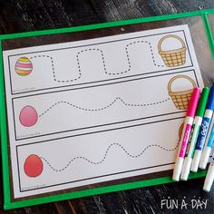 an activity for kids to learn how to draw and color the lines on paper with crayons