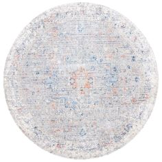 a round rug with blue, orange and white colors