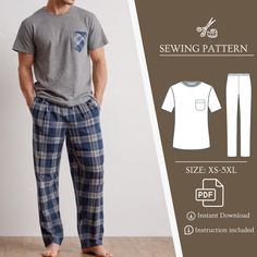 Get a big discount with the Bundle Shop Pattern: https://www.etsy.com/listing/1695033562/Sewing Pattern Bundle Men Pajama Pants and T-Shirt, Pajama Pattern, sewing patterns pjs, Lounge Pants Sewing Pattern PDF, Sewing Pattern for Men, Men Sewing Patterns Format :Letter, A0, A4 Seam allowances are included. All seams 1 cm; seam allowance for hem of garment and hem of sleeve - 2.0 cm. Size: XS - 5XL Language : English Sewing instructions: This pattern is of intermediate complexity, but it is recom Mens Sewing Patterns Outdoor Gear, Mens Pajama Pattern, Men’s Fat Pants Pattern, 1940s Mens Nightes Sewing Patterns, Mens Pj Pants Pattern, Download Free Pdf Sewing Patterns For Men, Boys Pj Pants Pattern Free Sewing, Pajama Pants Pattern Free Printable, Men Shirt Pattern Sewing