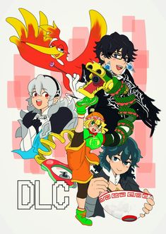 an image of anime characters with the word olc in front of them and two dragon