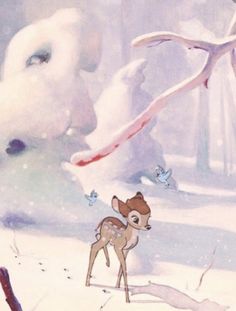 a painting of a deer in the snow