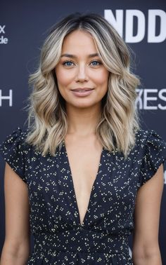 35 Gorgeous Mid-Length Haircuts with Layers You'll Love in 2024 Youthful Style, Black Floral Dress