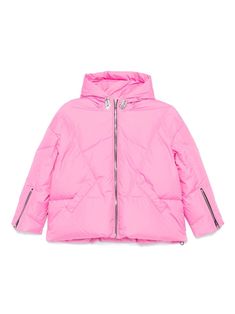 rose pink shell matte effect padded design duck down-feather filling drawstring hood front zip fastening drop shoulder long sleeves cuff zips two side welt pockets full lining drawstring hem Rick Owens Jacket, Dress With Jean Jacket, Red Valentino Shoes, Hooded Puffer Jacket, Luxury Marketing, Dolce And Gabbana Kids, Italian Outfits, Kenzo Kids, Down Feather