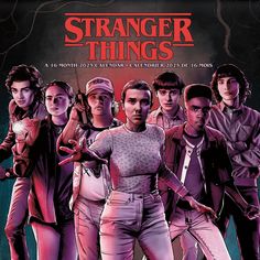 a movie poster for the film's upcoming release, strange things starring actors from two different eras