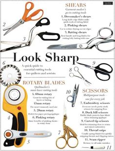 the instructions for how to use scissors and shears are shown in this poster, which includes