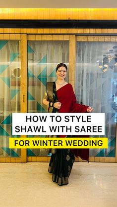 Winter Party Wear Outfit, Winter Saree Look With Shawl, Winter Wear With Saree, Saree Draping Styles In Winter, Sarees With Shawls, Winter Wedding Saree Look, How To Wear Saree In Winter Wedding, Saree With Shawl Look, Saree And Shawl Style