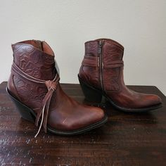 Dan Post Hildegard Boot Leather Upper And Sole, Tooled Florals, Traditional Western Style Heeled Boot, Decorative Ties, Inner Zippers, Almond Toe And Canted Heel. Women's Size 9m 2" Heel, 4.5" Shaft (Approx) New With Tag, No Box See Photos For Condition (Note Scratch On Right Shoe) Please Let Me Know If You Have Any Questions. Offers Are Welcome! Western Classic Old Money Cowboy Costal Cowgirl Yellowstone Farm Dressy Wardrobe Staple Simple Leather Quality Kibbe Western Heeled Boots With Stacked Heel, Western Style Closed Toe Boots With Removable Insole, Western High Heel Boots With Leather Sole, Costal Cowgirl, Dan Post, Simple Leather, Cowboy Boot, Western Style, Old Money