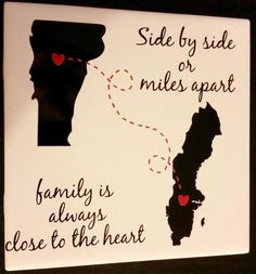 a sign that says, side by side or miles apart family is always close to the heart