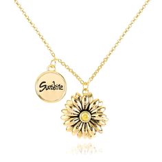 PRICES MAY VARY. 🌻GOLD SUNFLOWER PENDANT NECKLACE🌻This sunflower pendant necklace combines unique vintage design with exquisite craftsmanship, making it a standout fashion accessory. The lifelike sunflower pendant, adorned with a yellow cubic zirconia at its center, resembles a blooming sunflower, emitting warm radiance. The black powder coated process gives the pendant a retro charm, while the disc coin engraved with "sunshine" hanging beside it adds a touch of chic elegance. 🌻VINTAGE SUN FL Blooming Sunflower, Sunflower Pendant, Sunflower Necklace, Vintage Sun, Floral Necklace, Flower Charm, Summer Jewelry, Flower Necklace, Daisy Flower