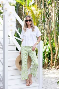 Babe Pant - Chartreuse Island Ikat Green Relaxed Fit Pants For Day Out, Spring Relaxed Fit Pants For Day Out, Spring Wide Leg Relaxed Fit Pants For Day Out, Relaxed Fit Pants For Spring Daywear, Casual Summer Wide Leg Pants For Brunch, Green Wide Leg Pants For Daywear, Casual Pants With Pockets For Brunch, Casual Ankle-length Pants For Brunch, Straight Pants For Summer Brunch