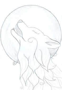 a drawing of a wolf with the moon in the background