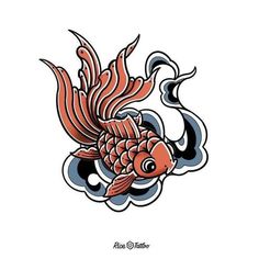 a goldfish tattoo design on a white background