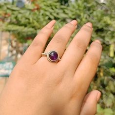 Handmade Amethyst silver ring   , you can wear this ring as a party wear ring .. Title - Amethyst silver ring  Stone color - purple Stone shape - round Material - Sterling silver 925 Note - We use natural gemstones, so color shade may be little bit different .. we are giving you best quality rings on best price .. contact us for more quantity Adjustable Amethyst Ring With Stone Setting, Birthstone Midi Rings, Round Crystal Healing Ring With Gemstone, Spiritual Amethyst Promise Ring, Crystal Ring With Natural Stones, Silver Amethyst Ring With Stone Setting, Bohemian Sterling Silver Rings With Round Stone, Spiritual Round Amethyst Promise Ring, Spiritual Gemstone Midi Rings