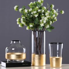 Gold Foil Figurines Glass Flower Vase – AURORAE SHOP Gold Accents Living Room, Gold Living Room Decor, Leaf Vase, Glass Flower Vase, Contemporary Vases, Face Planters, Vase Crafts, Glass Flower Vases, Gold Vases