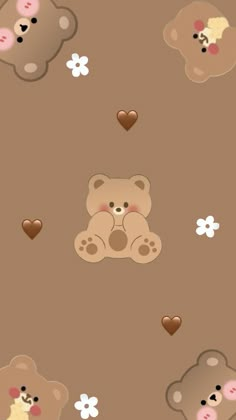 a brown teddy bear with hearts and flowers on it's back wallpapers