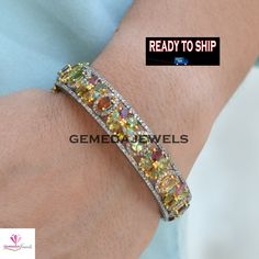 Multi Color Tourmaline Bangle, 925 Silver 14k Gold Plated Jewelry, Pave Diamond Bangle Bracelet, Diamond Gemstone Jewelry, Gift For Her Gross Weight: 29.00 grams Gemstone Weight: 15.70 cts Diamond Weight: 4.20 cts Bangle Inner Dimensions: 55 MM NOTE:- All The Products Are Designed And Manufactured In My Workshop By Me & My Team. Shown Products Are Purely Handmade. Custom Orders Are Open Handly Accepted. We Are the Perfect Choice For Any Custom Jewelry Manufacturing. For Bulk Orders Please Messag Jewelry Manufacturing, 14k Gold Plated Jewelry, Diamond Bangle Bracelet, Bracelet Diamond, Pave Beads, Diamond Bangles Bracelet, Diamond Bangle, Gold Plated Jewelry, Diamond Gemstone