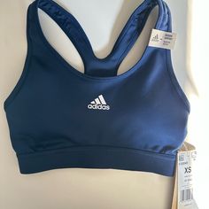 Adidas Padded Medium Support Sports Bra Navy Blue, New With Tag,Size Xs Blue Sports Bra For Running With Medium Support, Blue Sports Bra With Medium Support For Running, Blue Athleisure Sports Bra Sweat Resistant, Blue Sports Bra For Running, Functional Blue Sports Bra For Sports, Sporty Blue Sports Bra With Light Support, Blue Athleisure Sweat Resistant Sports Bra, Blue Sweat Resistant Sports Bra, Blue Sports Bra With Light Support