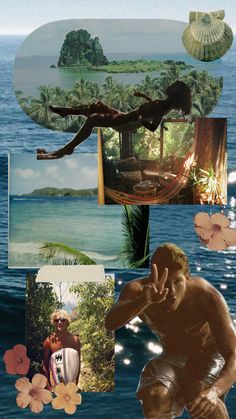 the collage shows images of people and animals in different places around the world, including an island