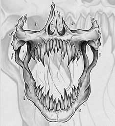 a black and white drawing of a monster's mouth