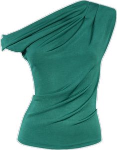 Chic Green Tops For Evening, Trendy Green Evening Top, Green Stretch Tops For Evening, Elegant Green Stretch Top, Green Asymmetrical Top For Party, Fitted Off-shoulder Elastane Top, Green Fitted One-shoulder Top, Chic Green Asymmetrical Top, Green Stretch Asymmetrical Top