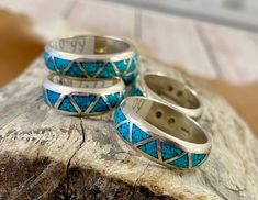 The Turquoise Ring Bands - Ny Texas Style Boutique American Rings, Western Gifts, Inlay Jewelry, Native American Rings, Texas Style, Everyday Ring, Jewelry Care Instructions, Western Jewelry, Ring Band