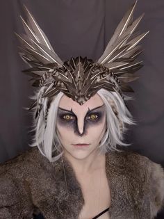 Home Nightingale Costume Bird, Harpy Costume Halloween, Harpy Costume Diy, Halloween Bird Costume, Harpy Costume Makeup, Bird Halloween Makeup, Bird Beak Makeup, Owl Makeup Halloween, Creature Halloween Costumes