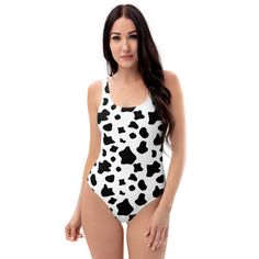 One-Piece Swimsuit - Cow spots pattern, animal fur print theme, vector This one-piece swimsuit for all figures will bring out your best features. Enjoy the smooth fabric and the flattering design, and show it off by the sea or pool! • 82% Polyester, 18% Spandex • Fabric weight: 6.61 oz/yd² (22 Playful White One-piece Swimwear, Playful White Printed Swimwear, Leopard Print Bodysuit For Summer Swimming, Summer Leopard Print Swimming Bodysuit, Leopard Print Bodysuit For Swimming In Summer, Playful White Bodysuit For Beach, Playful White Beach Bodysuit, Playful White Bodysuit For The Beach, Leopard Print Fitted Bodysuit For Beach