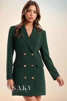 Lasaky - Double Breasted Blazer Dress with Lapel Collar Long Coat Dress, Blazer Mini Dress, Long Overcoat, Blazer And Shorts, Work Looks, Casual Blazer, Double Breasted Blazer, Dress Cuts, Office Outfits