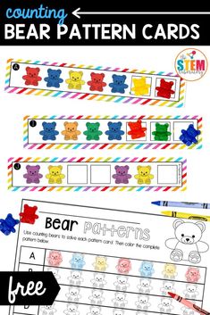 bear pattern cards for counting the numbers to 10 with free printables on them