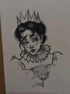 a drawing of a woman with a crown on her head and an evil look on her face