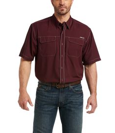 From Ariat&#x2C; this shirt features:hidden button-down collarshort sleevesgreater Arm Mobility seam construction for maximum range of motiondouble front Velcro® pocketsbutton-front closurehidden microfiber lens cloth on shirt tailbreathable mesh backfabric finish inhibits the growth of bacterial odorsVentTEK™ technology features body mapping to enable air flow and regulate body temperatureSun Protection Fabric™ with UPF rating of 50 provides protection from u Body Mapping, Body Map, Cool Names, Dillard's, Big & Tall, Button Up Shirts, Casual Button Down Shirt, Work Wear, Latest Trends