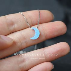 Opal Necklace, Fire Opal Crescent Moon Pendant Necklace in Sterling Silver, White and Blue Opal Necklace, Moon Necklace - Etsy Blue Moon Phase Necklace For Gift, Blue Moonstone Necklaces With Moon Phase Detail, Blue Moonstone Necklaces With Moon Phase, Blue Moonstone Necklace With Moon Phase Detail, Blue Moonstone Necklace In Moon Shape, Blue Crescent Sterling Silver Necklace, Blue Crescent Necklace For Gifts, Blue Crescent Necklace For Gift, Blue Moon Shaped Necklace For Gift