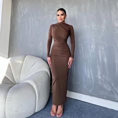 F00225759-103 Fitted Maxi Length Bodycon Dress For Club, Fitted Midi Length Maxi Dress For Club, High Neck Bodycon Maxi Dress For Night Out, Fitted Brown Midi Dress For Party, Solid High Neck Dress For Night Out, Fitted Maxi Dress For Winter Night Out, Fitted Winter Maxi Dress For Night Out, Winter Fitted Maxi Dress For Night Out, Winter Night Out Fitted Maxi Dress