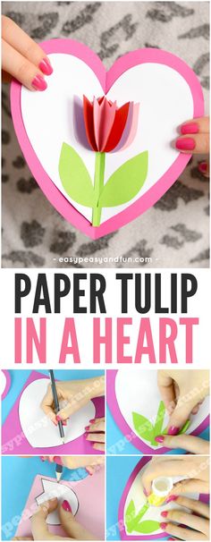 paper tulip in a heart craft for valentine's day or mother's day