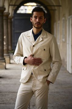 Captain Santors Jacket 5503-CG370 Canvas Natural Double Breasted Suit Jacket, Chef's Jackets, Trench Coat, Suit Jacket, Italy, Canvas