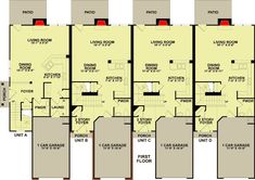 the floor plan for an apartment building with multiple levels and four bedroom, two bathroom, and