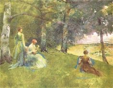 two women sitting in the grass near trees