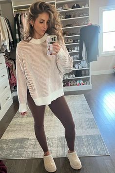 COZY, comfy AND CUTE 🥰! My ideal outfit! Looks put together while being comfortable🫶🏼 brown leggings #LTKfindsunder50#LTKHoliday#LTKstyletip Comfy Outfits With Leggings, Brown Leggings Outfit, Casual Shopping Outfit, Mom Outfits Winter, Sweater Leggings Outfit, Trendy Mom Outfits, Leggings Outfit Winter, Leggings Outfit Fall, Comfy Fall Outfits