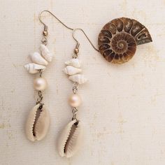 Beautiful mermaid shell and faux pearl earrings. Pearl Shell Drop Earrings With Pearl Drop Detail, Dangle Shell Pearl Earrings, Summer Pearl Earrings, Summer Pearl Earrings For Pierced Ears, Ocean-inspired Pearl Drop Earrings, Summer Pearl Dangle Earrings, Dangle Shell Earrings With Pearl Drop, Dangle Pearl Drop Shell Earrings, Pearl Drop Dangle Shell