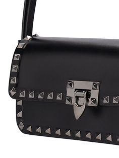 Find VALENTINO Rockstud Leather Shoulder Bag on Editorialist. Height: 14cm Width: 25cm Depth: 6cm. Minimum strap drop: 31cm. Maximum strap drop: 55cm. Detachable adjustable leather strap. Front flap with clasp closure. Logo detail. Embellished with studs Valentino Rockstud, Black Shoulder Bag, White Bag, Pink Bag, Valentino Garavani, Shoulder Bag Women, Leather Shoulder Bag, Leather Straps, Black Women