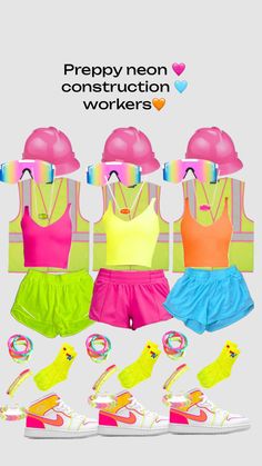 an advertisement for a construction worker's clothing line, with the words preppy neon construction workers on it