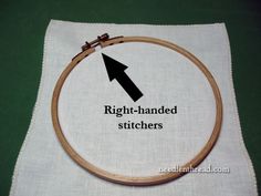 a close up of a piece of cloth with an arrow on it and the words right - handed stitchers