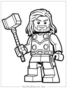 51 Super Fun Lego Coloring Pages [Free Printables] - Our Mindful Life Lego Coloring Page, Thor Coloring Pages, Lego Astronaut, Thor Avengers, Our Mindful Life, Lego Girls